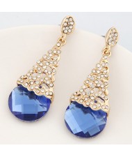 Rhinestone Embellished Glass Waterdrop Fashion Ear Studs - Blue