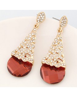 Rhinestone Embellished Glass Waterdrop Fashion Ear Studs - Red