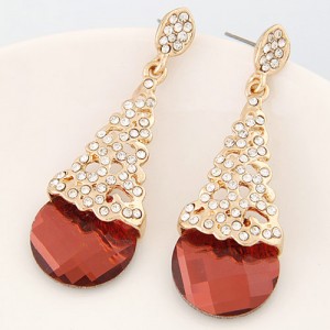 Rhinestone Embellished Glass Waterdrop Fashion Ear Studs - Red