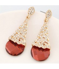 Rhinestone Embellished Glass Waterdrop Fashion Ear Studs - Red
