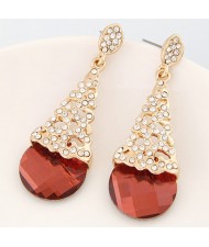 Rhinestone Embellished Glass Waterdrop Fashion Ear Studs - Red