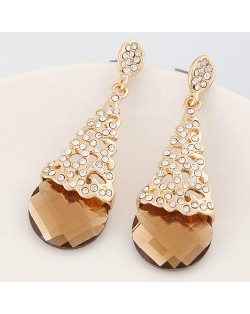 Rhinestone Embellished Glass Waterdrop Fashion Ear Studs - Champagne