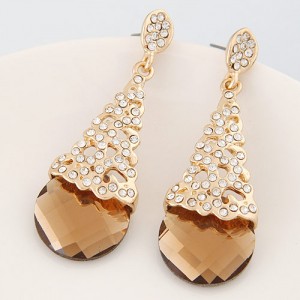 Rhinestone Embellished Glass Waterdrop Fashion Ear Studs - Champagne