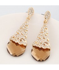 Rhinestone Embellished Glass Waterdrop Fashion Ear Studs - Champagne