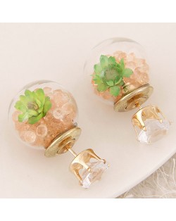 Flower and Gem Particles Inlaid Ball Shape Fashion Ear Studs - Champagne