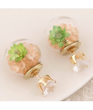 Flower and Gem Particles Inlaid Ball Shape Fashion Ear Studs - Champagne