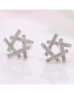 Luxurious Cubic Zirconia All-over Embedded Weaving Pattern Design Alloy Ear Studs