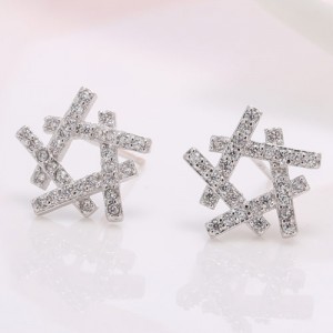 Luxurious Cubic Zirconia All-over Embedded Weaving Pattern Design Alloy Ear Studs
