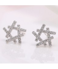 Luxurious Cubic Zirconia All-over Embedded Weaving Pattern Design Alloy Ear Studs