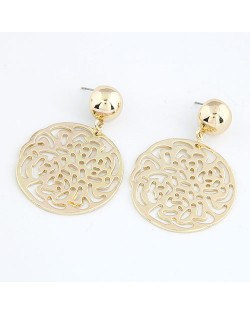 Graceful Hollow Rose Round Pendant Fashion Earrings - Golden
