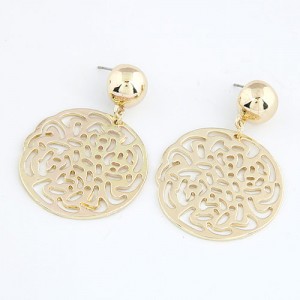 Graceful Hollow Rose Round Pendant Fashion Earrings - Golden
