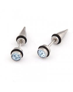 Rhinestone Inlaid Titanium Steel Man Fashion Ear Studs - Light Blue