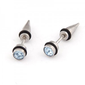 Rhinestone Inlaid Titanium Steel Man Fashion Ear Studs - Light Blue