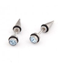 Rhinestone Inlaid Titanium Steel Man Fashion Ear Studs - Light Blue