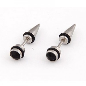 Rhinestone Inlaid Titanium Steel Man Fashion Ear Studs - Black