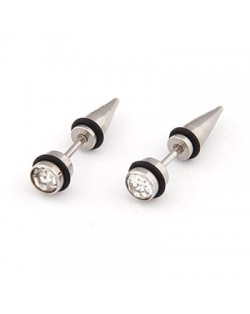 Rhinestone Inlaid Titanium Steel Man Fashion Ear Studs - Transparent
