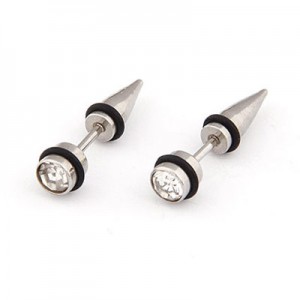 Rhinestone Inlaid Titanium Steel Man Fashion Ear Studs - Transparent