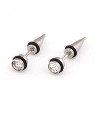 Rhinestone Inlaid Titanium Steel Man Fashion Ear Studs - Transparent