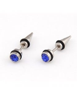 Rhinestone Inlaid Titanium Steel Man Fashion Ear Studs - Blue