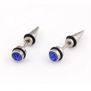 Rhinestone Inlaid Titanium Steel Man Fashion Ear Studs - Blue
