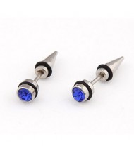 Rhinestone Inlaid Titanium Steel Man Fashion Ear Studs - Blue