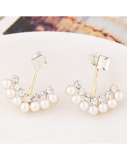 Czech Rhinestone and Pearl Decorated Arrow Shape Fashion Ear Studs