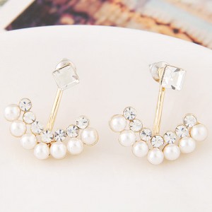 Czech Rhinestone and Pearl Decorated Arrow Shape Fashion Ear Studs