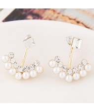 Czech Rhinestone and Pearl Decorated Arrow Shape Fashion Ear Studs