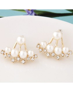Czech Rhinestone and Pearl Embellished Claw Fashion Ear Studs