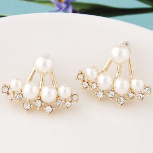 Czech Rhinestone and Pearl Embellished Claw Fashion Ear Studs
