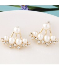 Czech Rhinestone and Pearl Embellished Claw Fashion Ear Studs