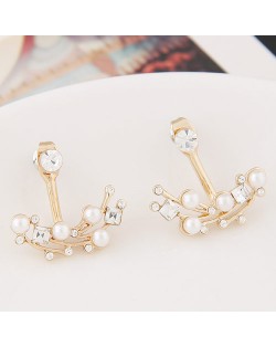 Sweet Phoenix Shape Czech Rhinestone and Pearl Embellished Fashion Earrings