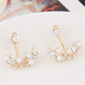 Sweet Phoenix Shape Czech Rhinestone and Pearl Embellished Fashion Earrings