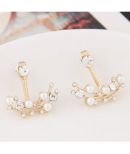 Sweet Phoenix Shape Czech Rhinestone and Pearl Embellished Fashion Earrings