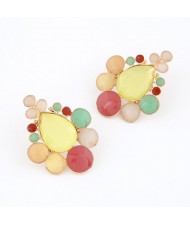 Assorted Colorful Gems Combined Waterdrop Shape Fashion Ear Studs - Yellow