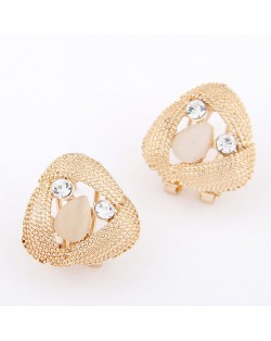 Korean Style Rhinestone Inlaid Hollow Triangle Alloy Fashion Ear Studs - Golden