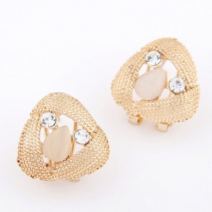 Korean Style Rhinestone Inlaid Hollow Triangle Alloy Fashion Ear Studs - Golden