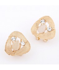 Korean Style Rhinestone Inlaid Hollow Triangle Alloy Fashion Ear Studs - Golden