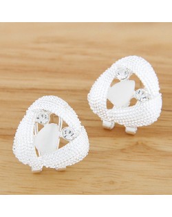 Korean Style Rhinestone Inlaid Hollow Triangle Alloy Fashion Ear Studs - White