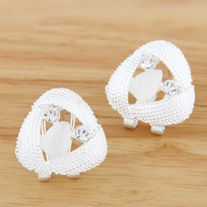 Korean Style Rhinestone Inlaid Hollow Triangle Alloy Fashion Ear Studs - White