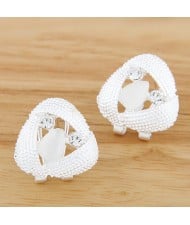 Korean Style Rhinestone Inlaid Hollow Triangle Alloy Fashion Ear Studs - White