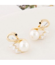 Romantic Pearl Inlaid Swan Fashion Ear Studs - White