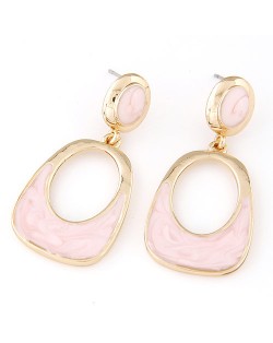 Oil-spot Glazed Oval-shaped Dangling Fashion Earrings - Pink