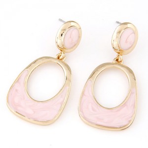Oil-spot Glazed Oval-shaped Dangling Fashion Earrings - Pink