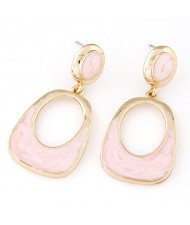 Oil-spot Glazed Oval-shaped Dangling Fashion Earrings - Pink