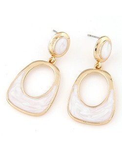 Oil-spot Glazed Oval-shaped Dangling Fashion Earrings - White