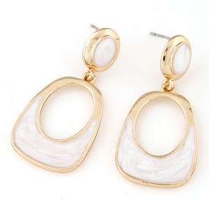 Oil-spot Glazed Oval-shaped Dangling Fashion Earrings - White