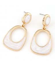 Oil-spot Glazed Oval-shaped Dangling Fashion Earrings - White