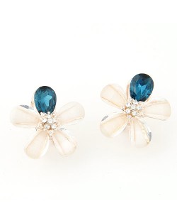 Korean Fashion Blooming Flower Design Ear Studs - Ink Blue