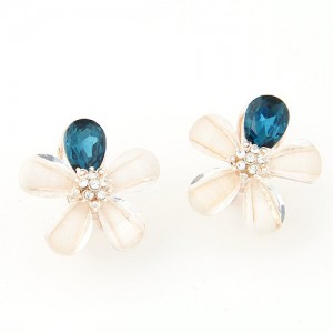 Korean Fashion Blooming Flower Design Ear Studs - Ink Blue